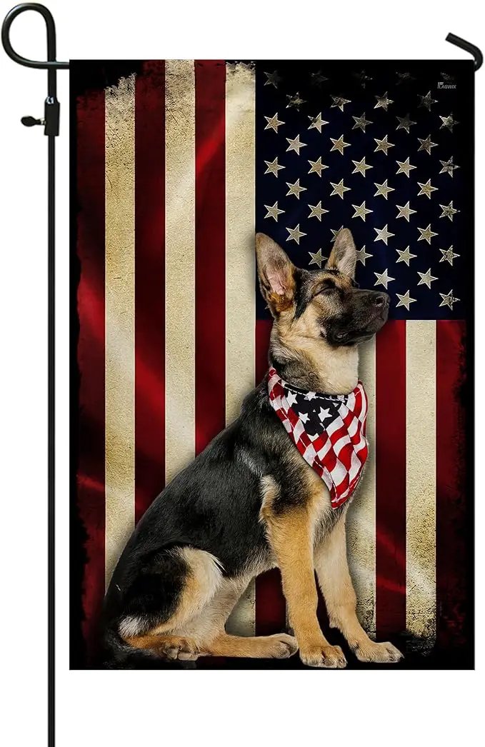 FLAGWIX Flags - German Shepherd American Flag MRPSL196F, Garden Flag (11.5" x 17.5") - USA House Garden Flags Premium Polyester - Decorative Outdoor Flags by GreenHaven Gardens