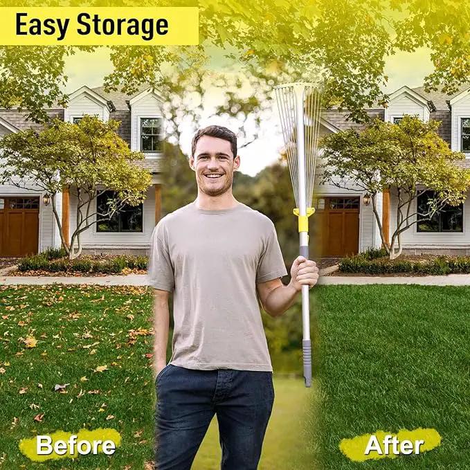JARDINEER Adjustable Rakes for Leaves, Larger Garden Leaf Rake for Lawns Grass with 7-23" Expandable Head, Yard Collapsible Rake for Camping (64 inches) by GreenHaven Gardens