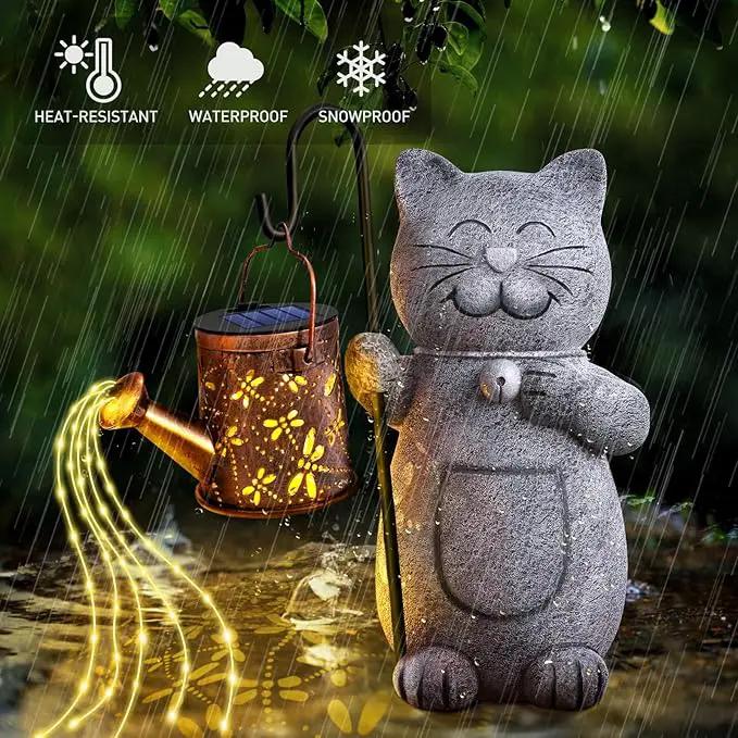 Mothers Day Mom Gifts for Mom, Solar Garden Outdoor Statues Cat with Kettle Light, Birthday Mom Gifts for Her Women Grandma, Cat Lovers Gifts for Women, Gardening Gifts House Warming Gifts New Home by GreenHaven Gardens
