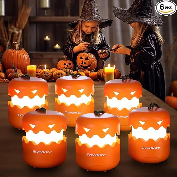 EverBrite 6-Pack Halloween Pumpkin Lantern, Collapsible Jack O Lantern Pumpkins with Lanyard, Halloween Party Favors for Kids, Light up Pumpkin Outdoor for Halloween Party Decoration, Battery Included by GreenHaven Gardens