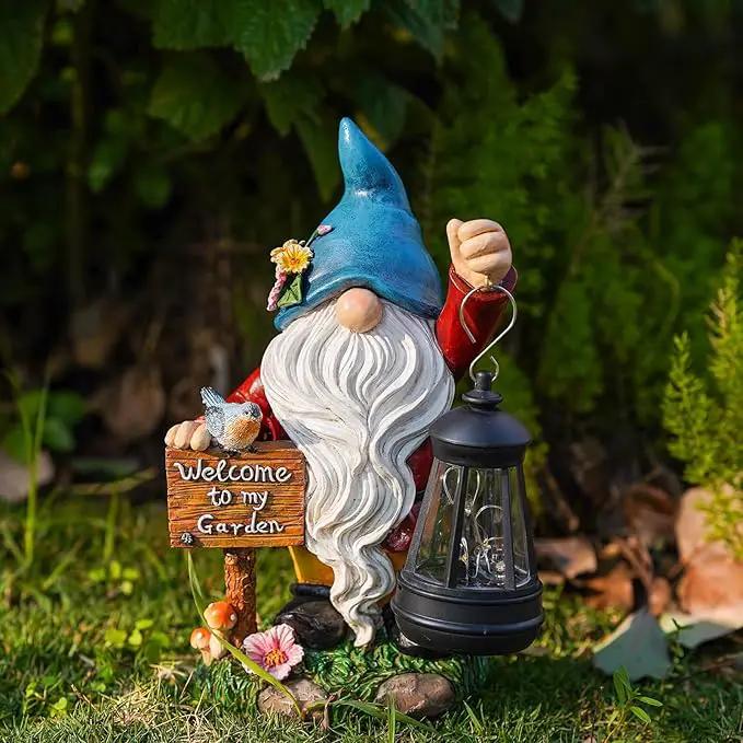 C&Y&G&X Solar Garden Gnome Statue – Waterproof Outdoor Decor with Solar Lantern LED Lights and Welcome Sign for Yard, Lawn, Patio – Ideal Gift for Grandma Mom Women by GreenHaven Gardens