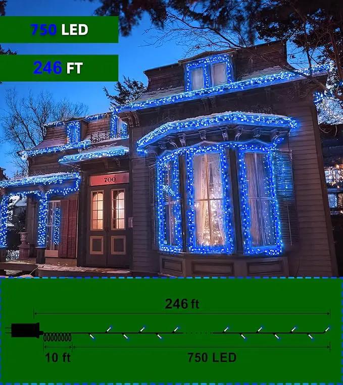 750 LED 246FT Christmas Lights Outdoor, Super Long Waterproof Christmas String Lights with 8 Modes, Christmas Tree Lights with Timer Memory for Fence Garden Xmas Wedding Party Decor Blue by GreenHaven Gardens