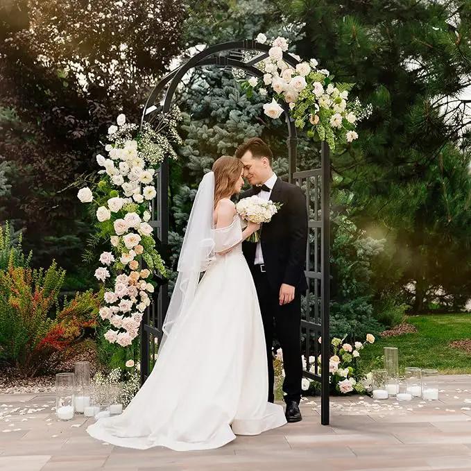 VINGLI Vinyl Garden Arbor, PVC Wedding Arch for Ceremony Party, Garden Trellis for Climbing Plants Outdoor, Arch Backdrop Stand for Garden, Backyard, Lawn (Black) by GreenHaven Gardens
