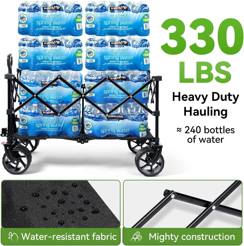 Hikenture Collapsible Wagon Cart, 330lbs Capacity Beach Wagons with Big Wheels for Sand, Heavy Duty Foldable Cart with Brakes, Portable Utility Folding Garden Cart for Outdoor by GreenHaven Gardens