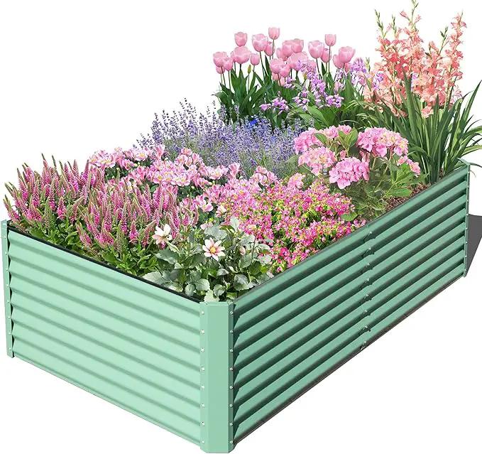 Domi Raised Garden Beds Outdoor, 8x4x2ft Thickening Tall Metal Rectangular Deep Root Box Planter for Vegetables, Flowers, Herbs, and Succulents 2" Deep w/ 456 Gallon Capacity - Green by GreenHaven Gardens