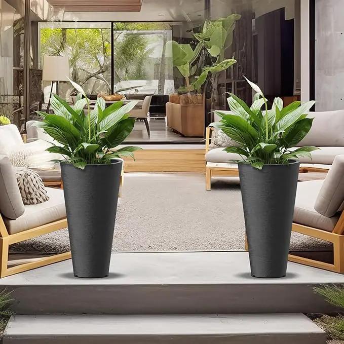 Kante Tall Round Planter Set of 2, 23" H Large Decorative Planter Pots for Outdoor Indoor Garden Patio Front Porch (Black) by GreenHaven Gardens