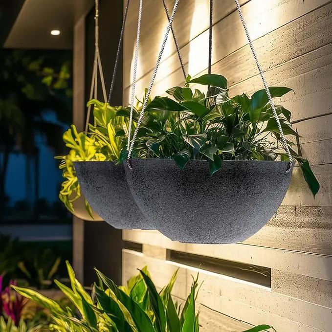LA JOLIE MUSE Large Hanging Planters for Outdoor Plants - 13 Inch Hanging Flower Pots with Drainage Holes, Set of 2, Rock Grey by GreenHaven Gardens