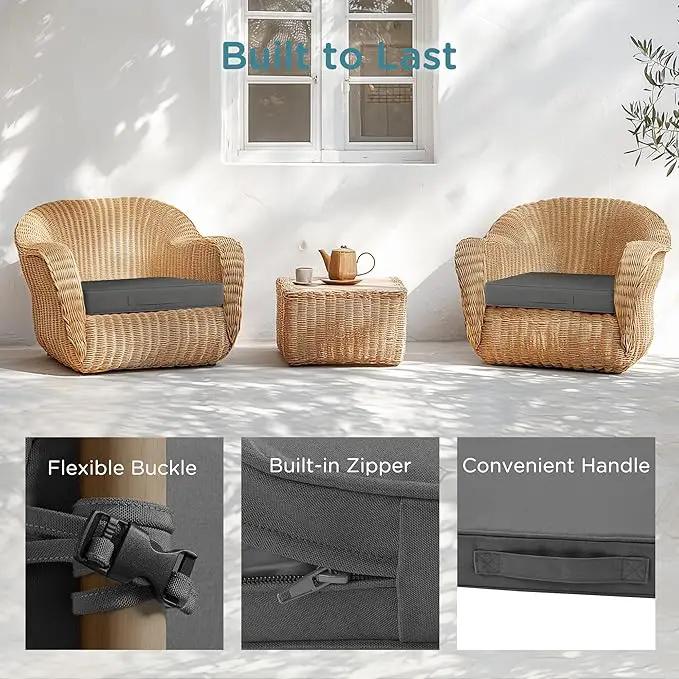 Codi Outdoor Couch Cushions 24x24 Inch, Thick Waterproof Seat Replacement Cushion with Handles & Adjustable Straps, Fade Resistant - Set of 2, Grey by GreenHaven Gardens