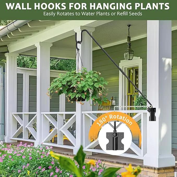 Wall Mount Heavy Duty Deck Hook-28 Inch Extended Reach Plant Hangers Outdoor -Bird Feeder Hanger for Deck Railing-Fence Plant Bracket Hooks for Hanging Hummingbird Feeders,Lanterns, More by GreenHaven Gardens