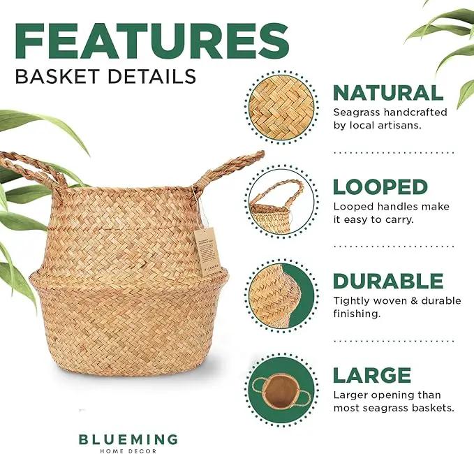 Tree Basket – Wicker Seagrass Planter for Tall Indoor Fake Olive House Plants, Decorative Rattan Baskets for 7-8 Inch Small Plant Pots (Original, Medium) by GreenHaven Gardens
