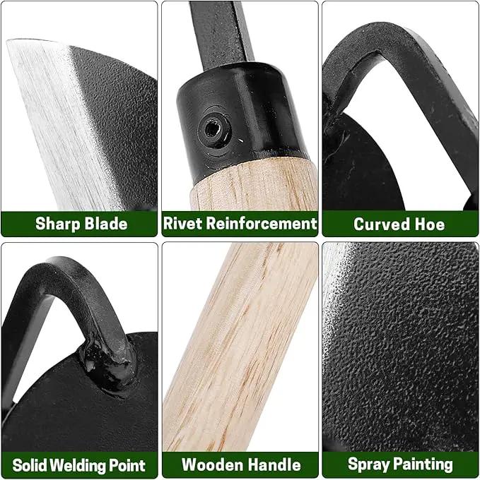 Garden Weeding Sickle/Hand Hoe, Gardening Cutting Grass Sickle, Japanese Sickle Style Hand Weeder Tool with Thick Blade&Wooden Handle by GreenHaven Gardens