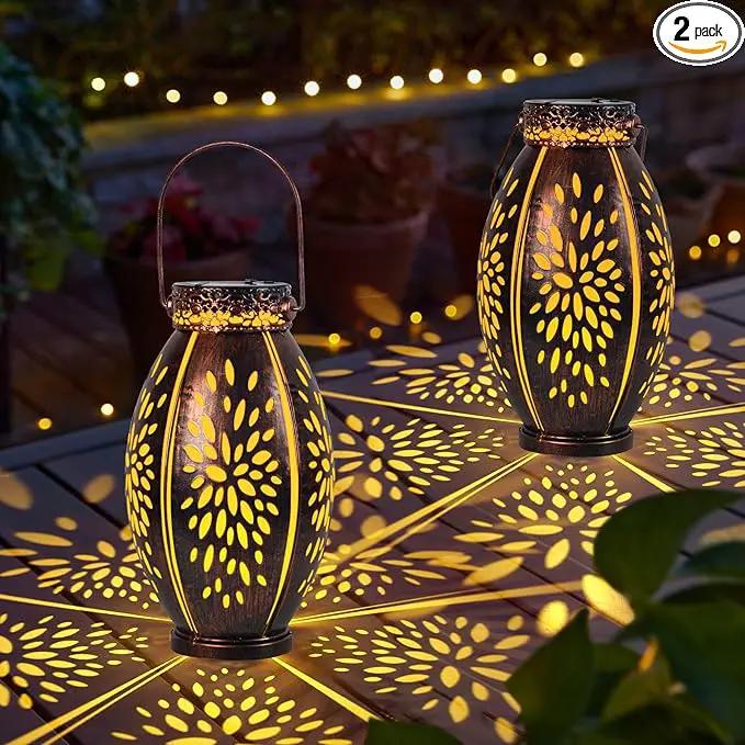 pearlstar 2 Pack Solar Lanterns Hanging Light Outdoor Waterproof Decorative Metal Solar Lamp for Table Garden Yard Patio Pathway,Copper,Birthday Gifts for Women Mom Men,Flower by GreenHaven Gardens