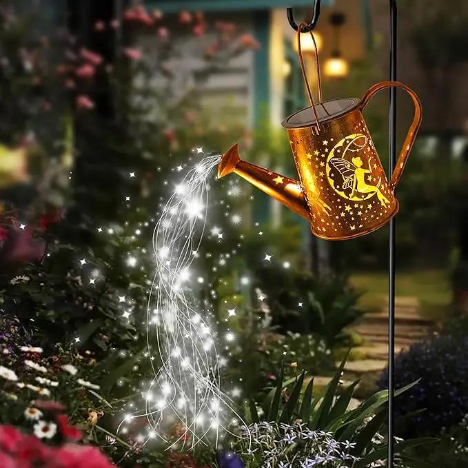 Big Solar Powered Watering Can Lantern & Moon Fairy Garden Decor Set Outdoor Waterproof Hanging Path Lights with Shepherd Hooks, Perfect Patio Decor Gardening Gift for Women, Mom, Grandma (Cool White) by GreenHaven Gardens