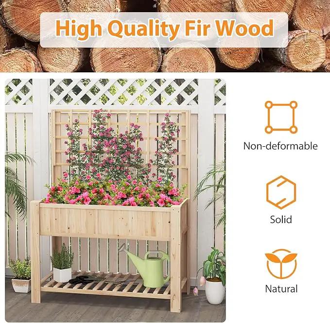 Giantex Raised Garden Bed with Trellis, Wooden Elevated Planter Box with Legs, Drainage Holes for Climbing Plants Vines Vegetables Flowers Herbs, Outdoor Horticulture Planter for Patio Yard by GreenHaven Gardens