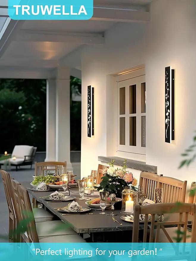 Modern Outdoor Wall Lights 11.8inch LED Long Wall Sconce 3000K Ginkgo Hollow Design Wall Mount Porch Lights 12W Exterior Lighting Fixtures for Patio Balcony Terrace Garden by GreenHaven Gardens