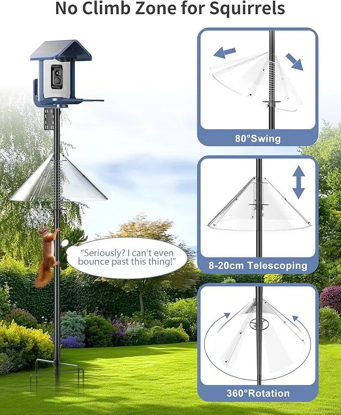 Bird Feeder Pole with Squirrel Baffle - 104 Inch Bird House Pole for Outdoors Heavy Duty, Squirrel Proof Baffle with Stainless Steel Spring for Better Defense, Slip-Fit Connection by GreenHaven Gardens