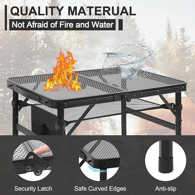 Camping Portable Folding Grill 2x1.3 FT Table, Lightweight Height Adjustable Metal Picnic Outdoor Table with Mesh Desktop and Mesh Bag, Picnic, Beach and BBQ, Party by GreenHaven Gardens