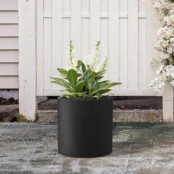 Kante 9.8" Dia Round Concrete Planter, Modern Style Large Cylindrical Plant Pot with Drainage Hole and Rubber Plug for Indoor Outdoor Patio, Black by GreenHaven Gardens