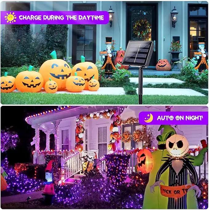 EEW 2 Pack 200 LED Solar Halloween Lights Outdoor Waterproof, Solar String Lights for Outside, Solar Powered Tree Light with 8 Lighting Modes for Xmas Party Garden Yard Halloween Decorations (Purple) by GreenHaven Gardens