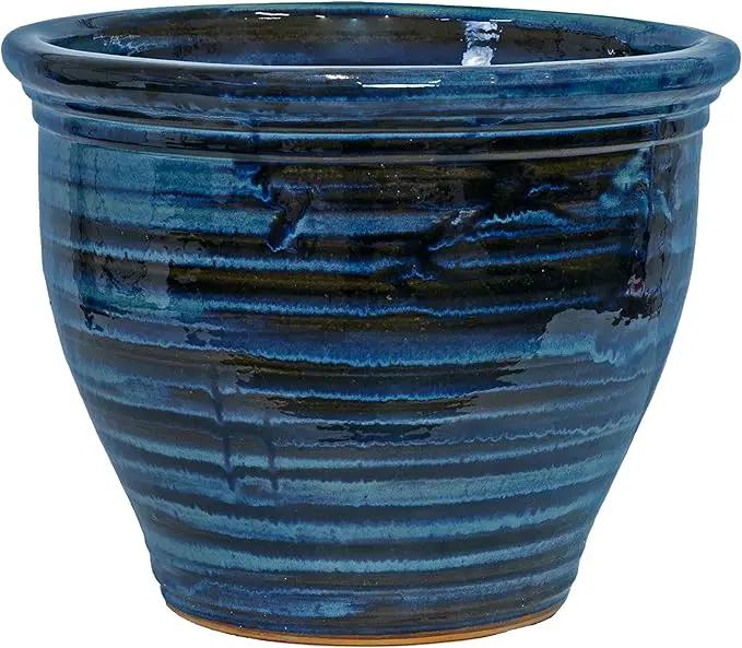 Sunnydaze Studio Large Ceramic Plant Pot - Round Outdoor Glazed Ceramic Planter Pot with Drainage - Galaxy Blue - 18.5" by GreenHaven Gardens