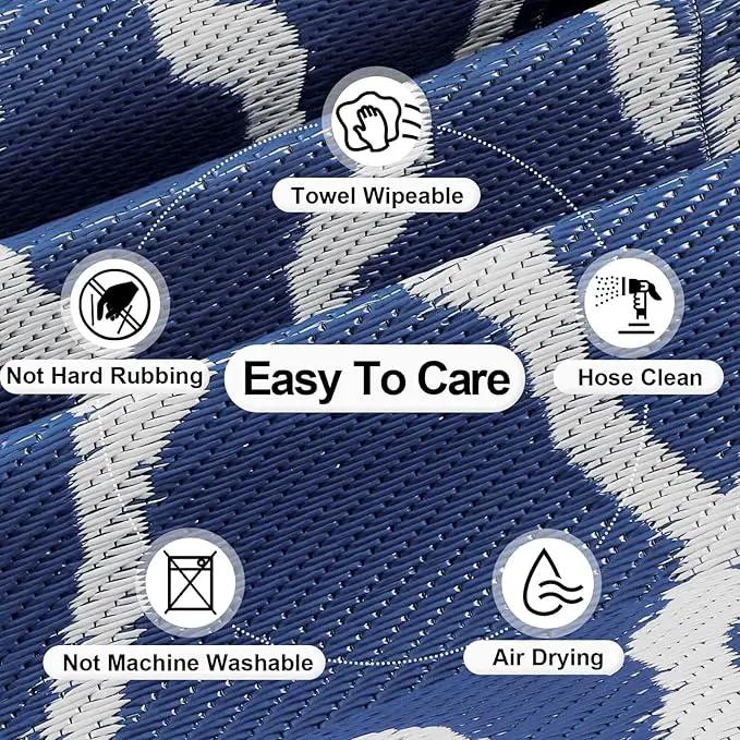 OutdoorLines Outdoor Plastic Area Rugs for Patio 5x8 ft - Reversible Outside Carpet, Stain & UV Resistant RV Mats, Straw Rug for Camping, Deck Garden, Porch and Balcony, Moroccan Navy & Light Grey by GreenHaven Gardens