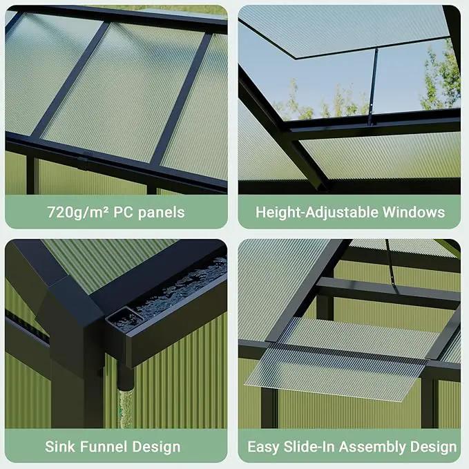 6 x 8 FT Greenhouse, Greenhouses for Outside, Polycarbonate Greenhouse with Aluminum Frame, Lockable Door and Ajustable Roof Vent for Backyard, Green Houses for Outside Garden Backyard, Patio by GreenHaven Gardens