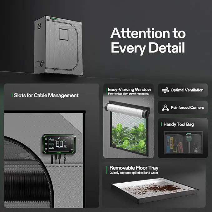 VIVOSUN G425 48"x24"x60" Grow Tent, 4x2 FT Advanced Gray Grow Tent with 19mm Poles, Observation Window and Floor Tray for Hydroponic Plants for VS2000 by GreenHaven Gardens