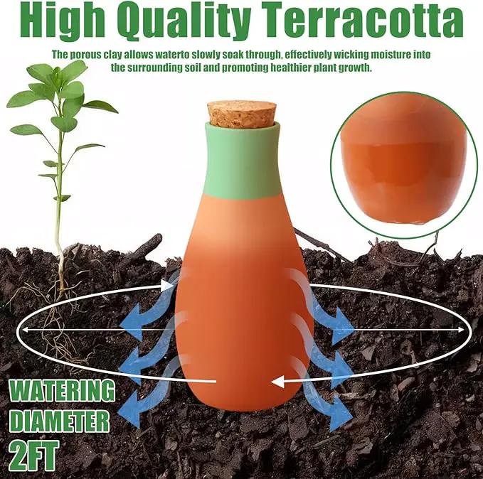 4PCS Terracotta Watering Spikes, Ollas Self Watering Globes, Slow Release Self Watering Planter Insert, Plant Watering Globes for Indoor and Outdoor Plants by GreenHaven Gardens