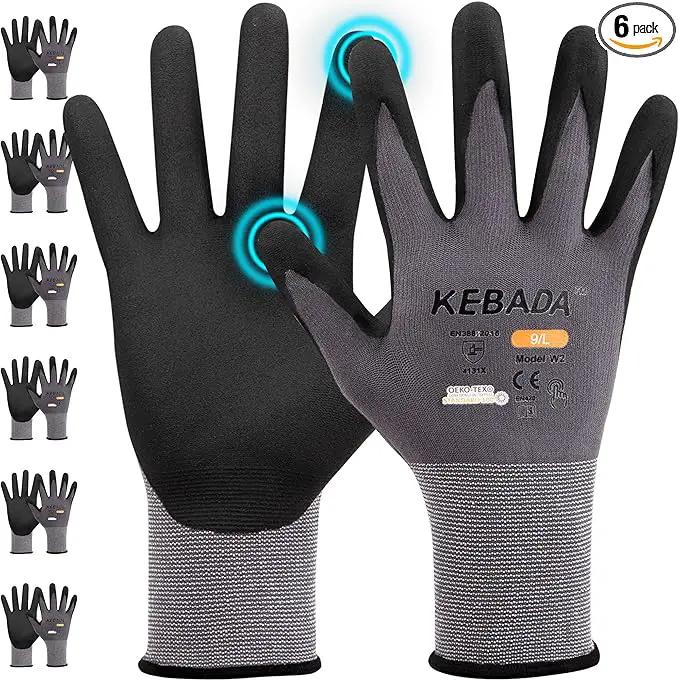 Kebada W2 Work Gloves for Men and Women, Nitrile Coated Working Gloves for Gardening, Construction, Warehouse, Safety Gloves for Work in Yard and Outdoors, 6 Pairs, Medium by GreenHaven Gardens