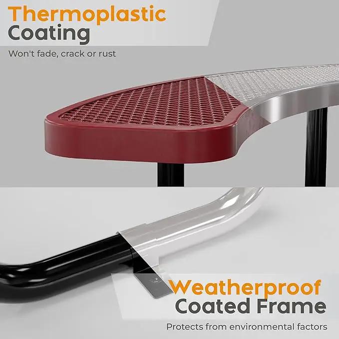 Metal Picnic Tables for Outdoors with Umbrella Hole - Coated Steel Heavy Duty Commercial Grade Table with Adjustable Seats (Red, 38 in, Round, Expanded Steel) by GreenHaven Gardens