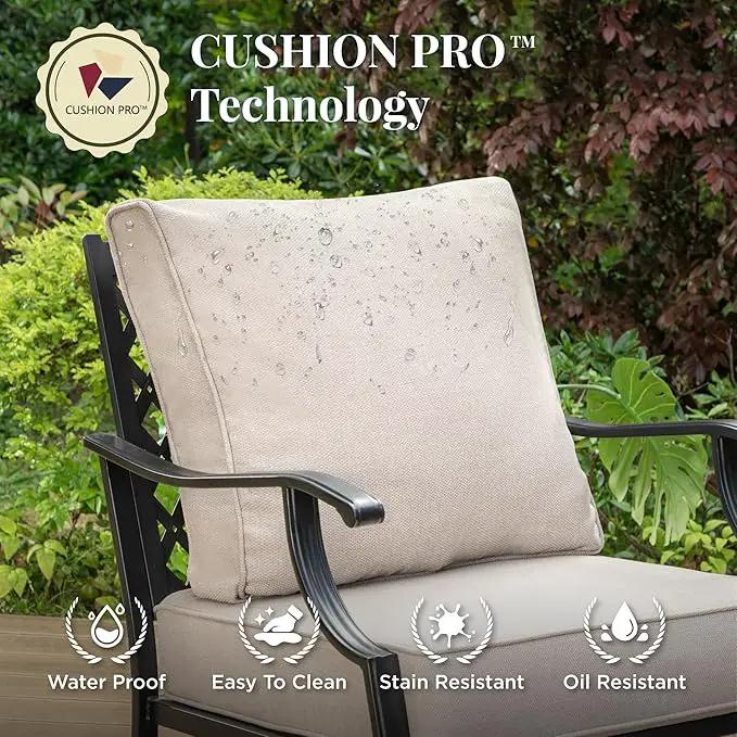 Patio Furniture Set with Fire Pit Table, 5 Pcs Metal Outdoor Conversation Set, 4 Swivel Chairs with 5.75" Extra Thick Cushion and 28" Fire Pit Table for Backyard Deck, Beige by GreenHaven Gardens