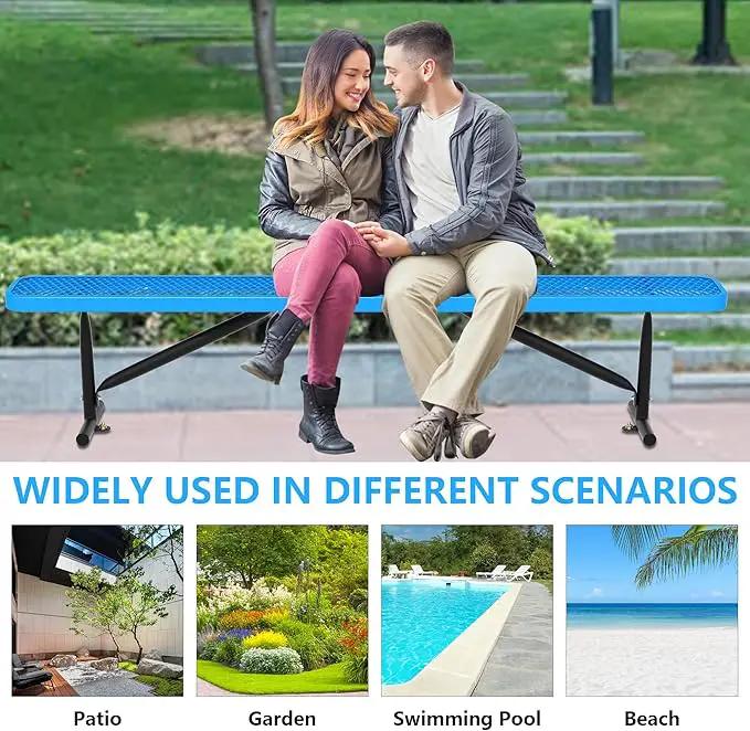 96" L Outdoor Metal Benches, Heavy Duty Garden Park Bench for Outside, Expanded Metal, Commercial Benches Mesh Bench for Shopping Mall, Store, Lawn, Park, Patio, Deck, Garden (Blue, 8FT) by GreenHaven Gardens