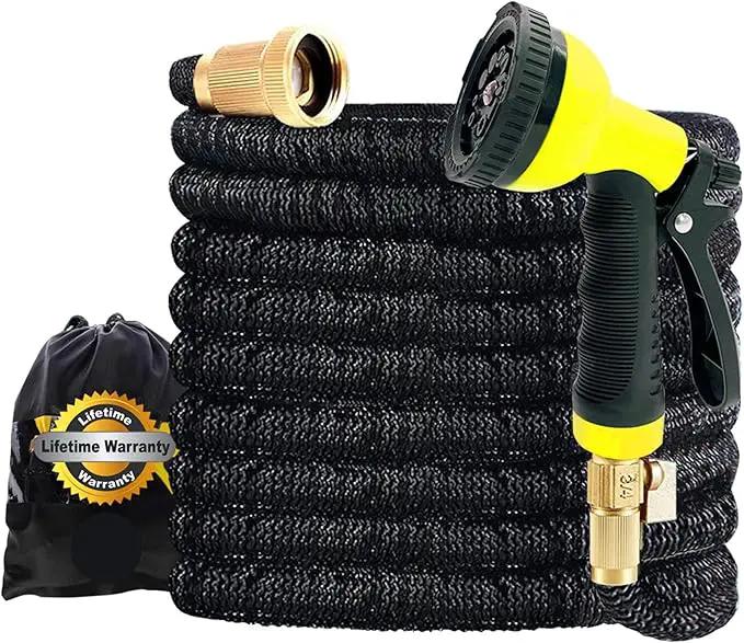 J&B XpandaHose 75ft Expandable Garden Hose with Holder - Heavy Duty Superior Strength 3750D - 4 -Layer Latex Core - Extra Strong Brass Connectors and 10 Spray Nozzle w/Storage Bag (Black 75) by GreenHaven Gardens