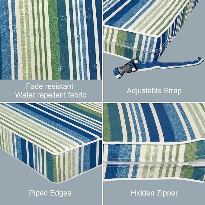 LVTXIII Patio Chair Cushions 22"x22"x3", Water-Repellent Outdoor Seat Cushions for Patio Furniture, Square Chair Pads with Ties for Home Garden Decoration, Set of 2, Stripe Blue Green by GreenHaven Gardens