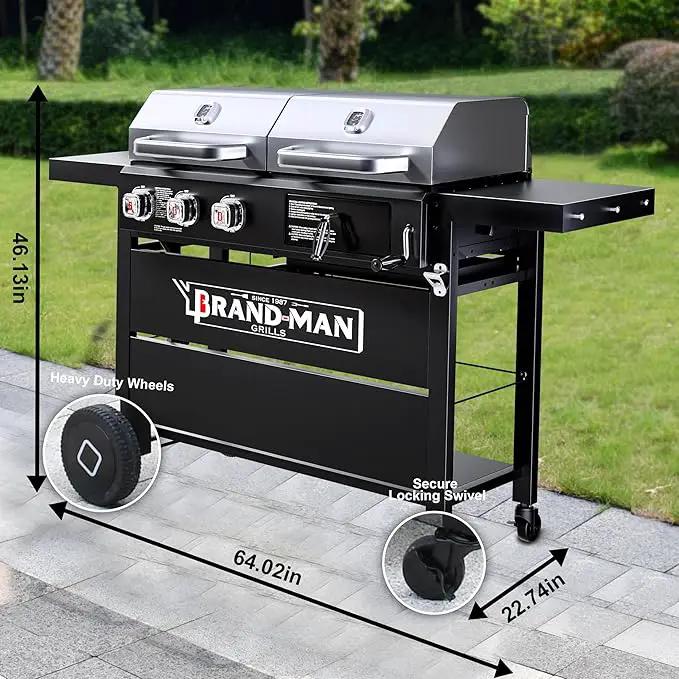 Brand-Man Propane Gas and Charcoal Grill Combo, Dual Fuel BBQ Combo Grill with Stainless Steel Dual Lids & 2 Side Shelves for Outdoor Kitchen & Backyard Barbecue Cooking by GreenHaven Gardens