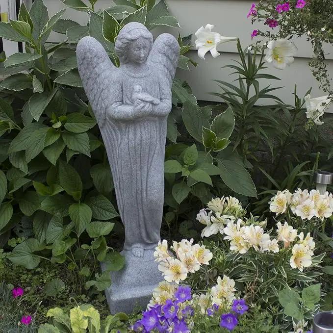 EMSCO Group Morning Angel Statue – Natural Granite Appearance – Made of Resin – Lightweight – 29” Height by GreenHaven Gardens