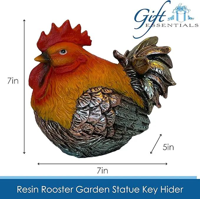 Rooster Garden Statue Quietly Holds a Hidden Key Outside for Your House or in Your Kitchen for Your Car by GreenHaven Gardens