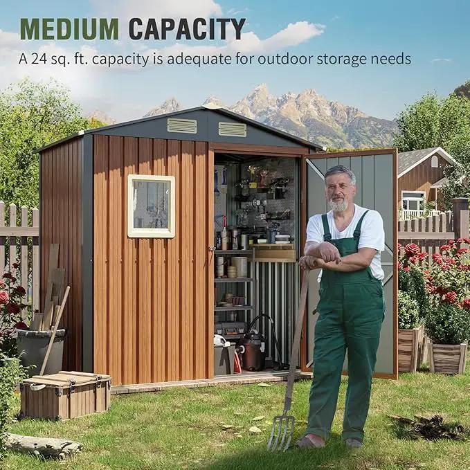 Outdoor Storage Shed 6x4 Ft, Lockable Metal Garden Shed with Window, Tool Shed Tiny House Vertical Outside Storage Building for Backyard, Lawn, Patio, Bike by GreenHaven Gardens