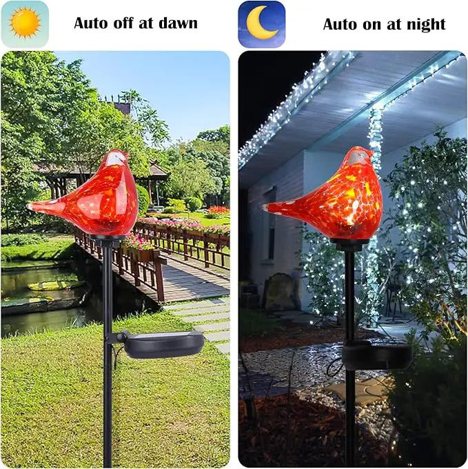 Afirst Solar Outdoor Lights - Decorative Solar Stake Lights Cardinal Handblown Glass Garden Stakes, Waterproof for Pathway Decoration, 2 Pack by GreenHaven Gardens