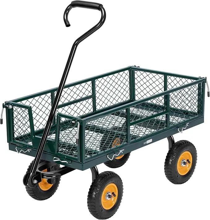 VIVOHOME Heavy Duty 550 Lbs Capacity Mesh Steel Garden Cart Folding Utility Wagon with Removable Sides (Green) by GreenHaven Gardens