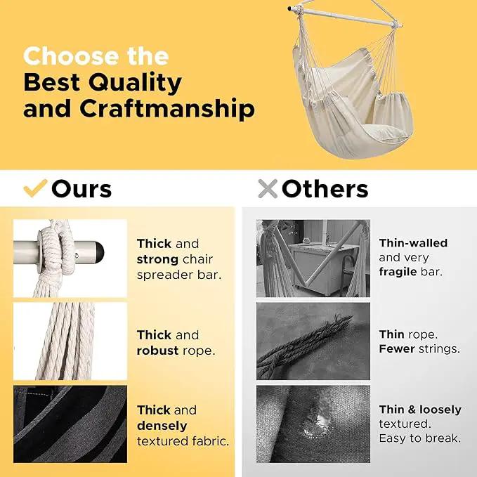 ADVOKAIR Hammock Chair Swing (500 lbs Max-2 Cushions) - Hanging Hammock Chair Rope Swing Indoor for Bedroom, Outdoor, Patio, Bedroom, Porch, Deck - Sturdy Steel Bar with Anti-Slip Safety Rings by GreenHaven Gardens