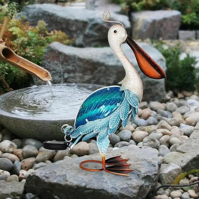 HONGLAND Solar Metal Pelican Statues Garden Sculpture & Statues, 19 Inch Glass Outdoor Pelican Yard Art Coastal Ocean Bird Decor Lawn Ornament for Backyard Porch Patio Decor（Blue） by GreenHaven Gardens