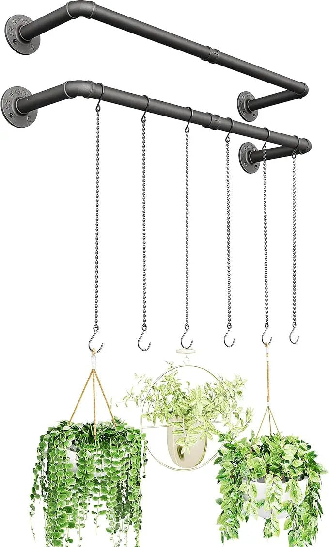 Plant Hanger Indoor, 2 Pack Hanging Planters Rod for Indoor Plants with 6 Hanging Chains, Wall Plant Hanging Rod for Window Ceiling, 38.2 Inch, Metal/Black, Pots Not Included… by GreenHaven Gardens
