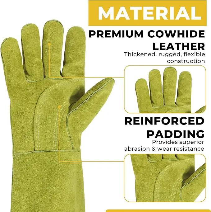 HANDLANDY Animal Handling Gloves, Bite Proof Cat Gloves, Ideal for Rose Pruning, Gardening, Falconry, Pet Grooming (Ginger yellow, 16 Inches) by GreenHaven Gardens
