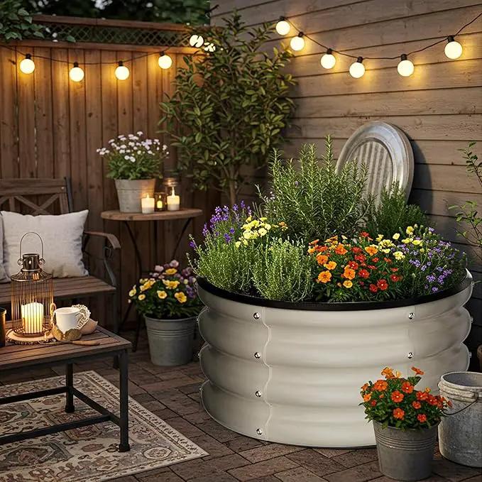 ZXZYHFTY Round Galvanized Raised Garden Bed kit,White Outdoor Garden Raised Planter Box, Round Large Metal Raised Garden Beds for Vegetable 2 * 2 * 1ft 1Pack by GreenHaven Gardens
