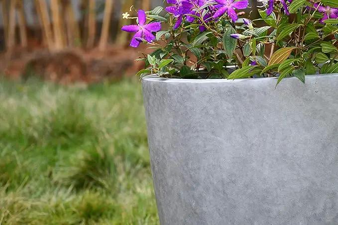 Kante 18 Inch Dia Round Concrete Planter, Indoor Outdoor Large Plant Pot with Drainage Hole and Rubber Plug for Home Patio Garden, Natural Concrete by GreenHaven Gardens