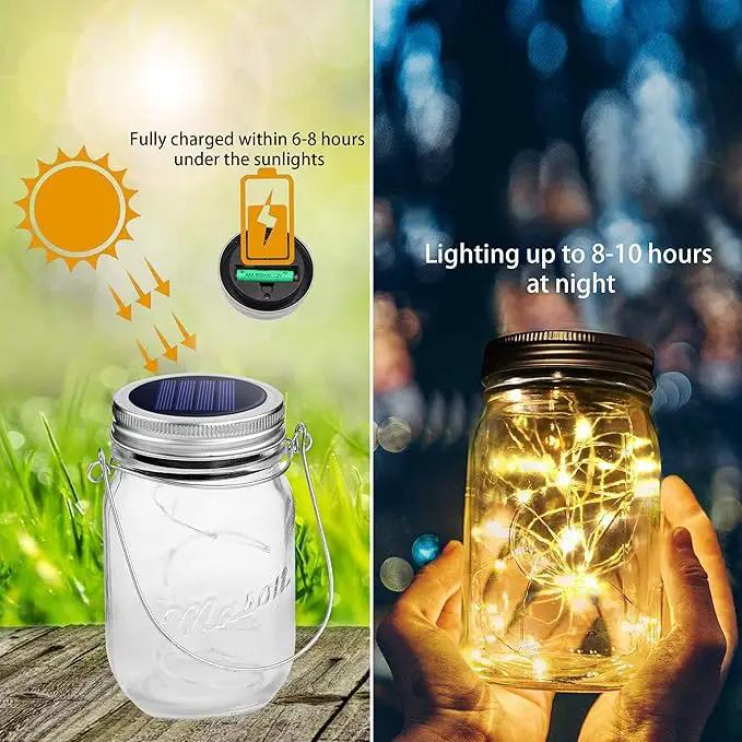 SmilingTown 10 Pack 30 LED Solar Mason Jar Lid String Lights,Fairy Lights Including 10 Pcs Hangers,for Indoor Outdoor Wedding Patio Garden Party Decorations Gift(No Jars) (Warm White) by GreenHaven Gardens
