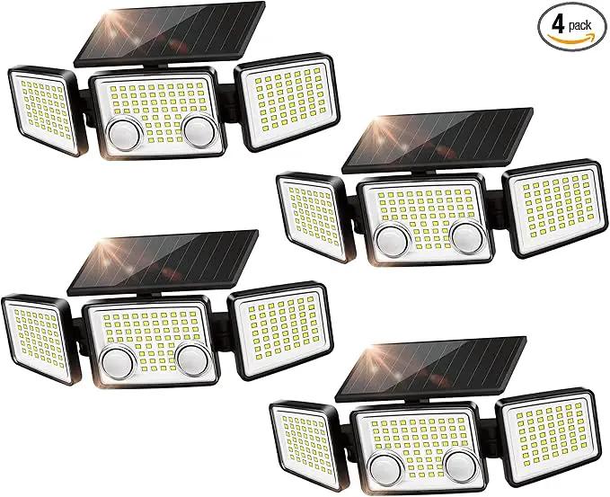 UME Solar Outdoor Lights 3000 Lumen 7000K, 152 LED Super Bright Motion Sensor Outdoor Lights with 2 Sensors, IP65 Waterproof 270 Wide Angle Solar Flood Lights with 3 Modes for Garden - 4 Pack by GreenHaven Gardens