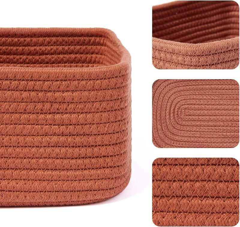 Small Storage Baskets for Organizing | Closet Organizer Bins | Shelf Toy Basket | Woven Rope Baskets | Cube Decorative Box | Shallow Basket | 11.5x7.5x4.7” | 3 Packs Oxide Red by GreenHaven Gardens
