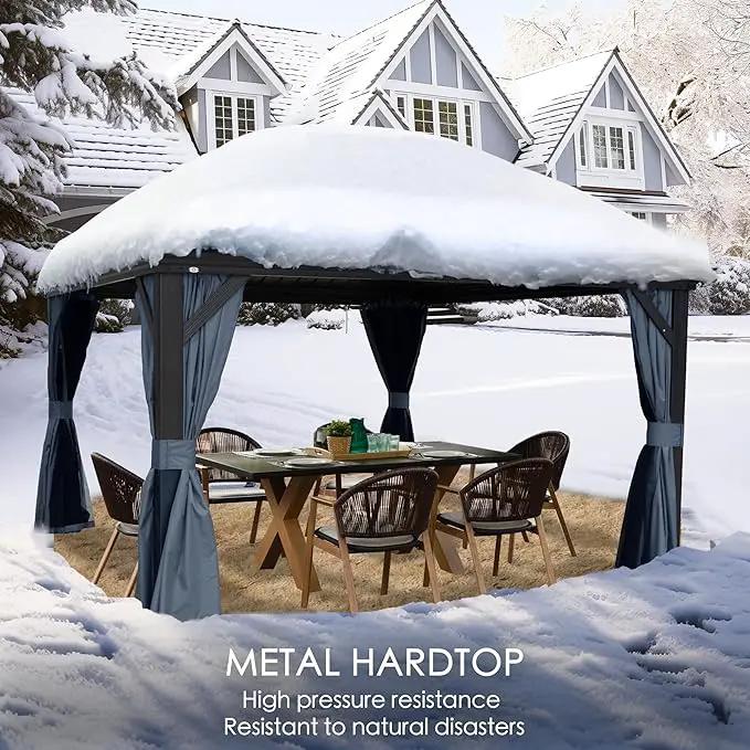 Kozyard Alexander 12' X 12' Aluminum Hardtop Gazebo with Galvanized Steel Double Roof Canopy, Curtain and Netting, Permanent Gazebo Pavilion for Patio, Backyard, Deck, Lawn (Gray) by GreenHaven Gardens